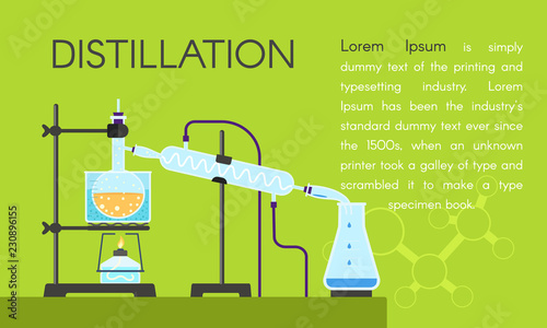 Lab distillation concept banner. Flat illustration of lab distillation vector concept banner for web design