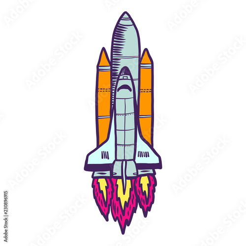 Space ship icon. Hand drawn illustration of space ship vector icon for web design