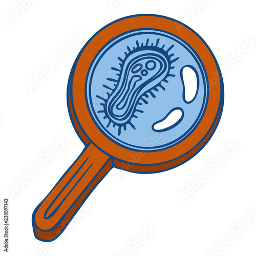 Virus under magnify glass icon. Hand drawn illustration of virus under magnify glass vector icon for web design