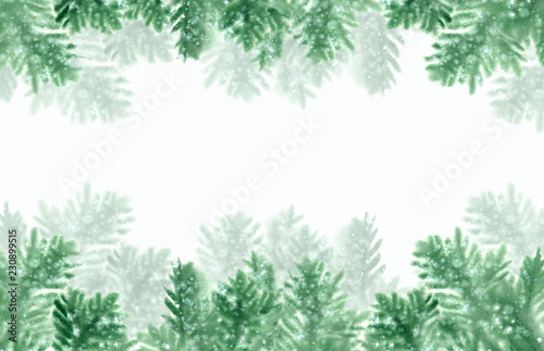 Christmas frame with fir branches and snow. Watercolor illustration on white background. © JeannaDraw