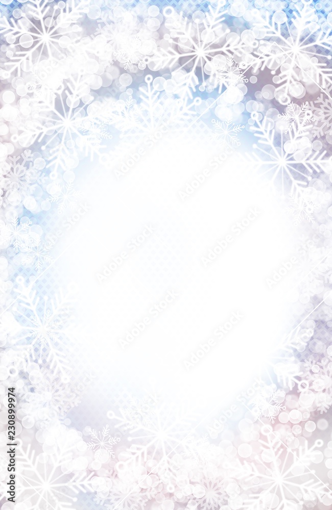 Winter snow and snowflake border frame for invitation, greeting card, poster, background in soft colors Winter snow and snowflake border frame for invitation, greeting card, poster, background in soft colors