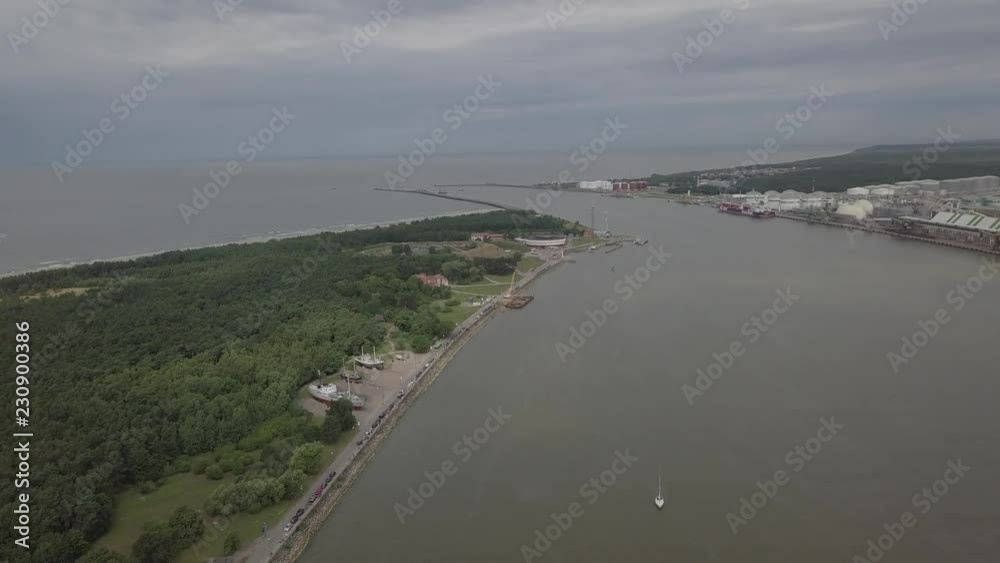 Aerial landscape of port entrance and harbor in Klaipeda, Lithuania Aerial landscape of port entrance and harbor in Klaipeda, Lithuania