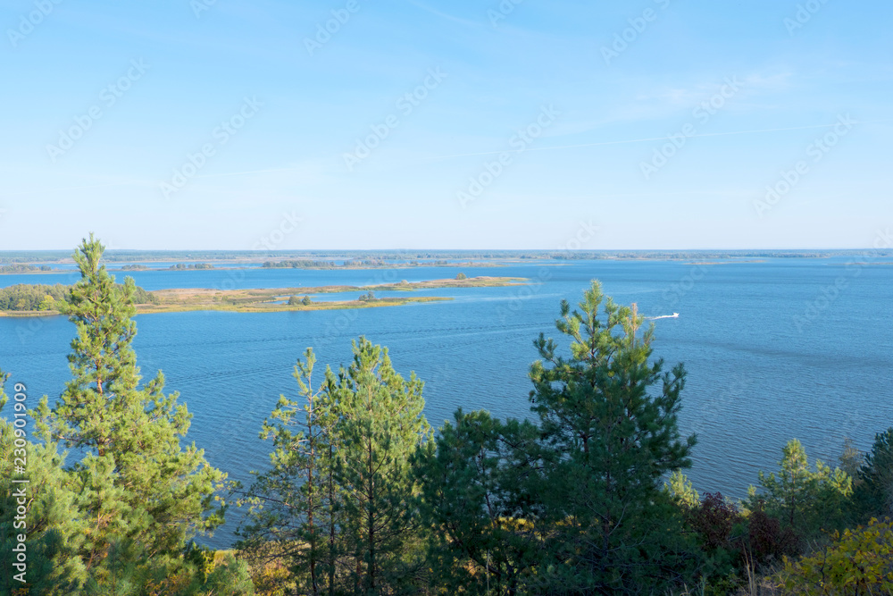 Beautiful view of the Dnipro river from the Krasuha Mountain near the village Vitachyv in the Kyiv region, Ukraine. Beautiful view of the Dnipro river from the Krasuha Mountain near the village Vitachyv in the Kyiv region, Ukraine.