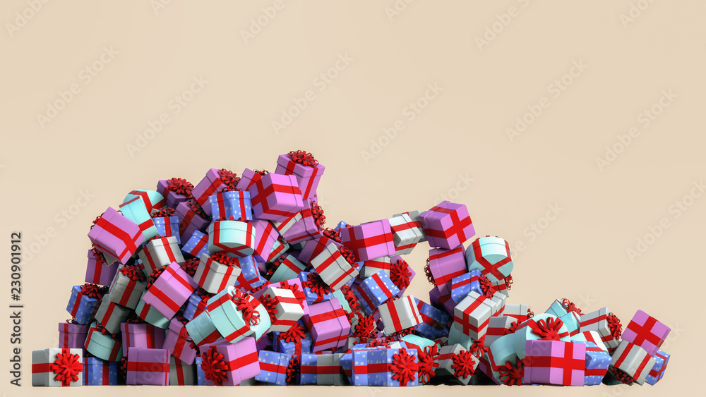 many colorful gift boxes on a pile (3d rendering)