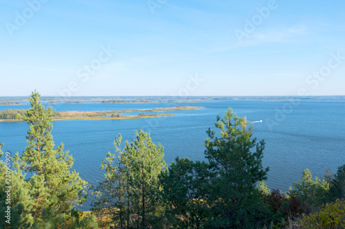 Beautiful view of the Dnipro river from the Krasuha Mountain near the village Vitachyv in the Kyiv region, Ukraine. © kateafter