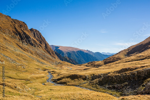 Landscape with rocky mountain peaks in summertime season, Fagaras Mountains, Romania