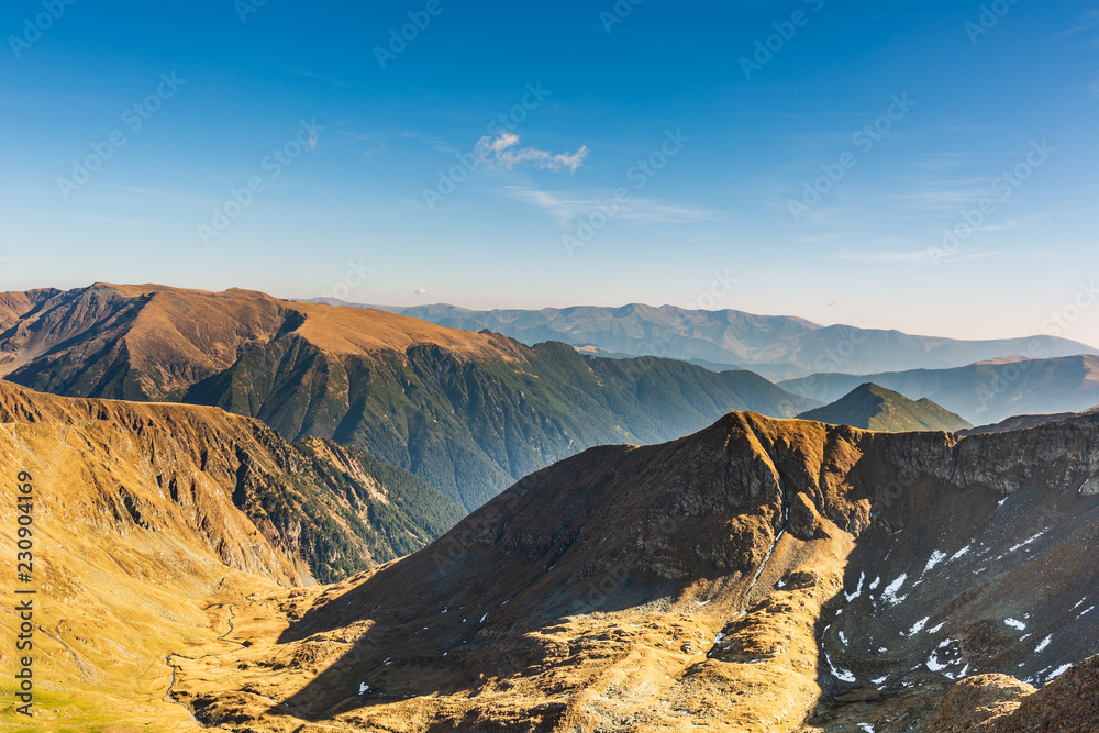 Landscape with rocky mountain peaks in summertime season, Fagaras Mountains, Romania
