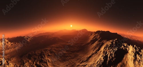 Fototapeta Naklejka Na Ścianę i Meble -  Mars at sunset, the surface of Mars at sunrise,
