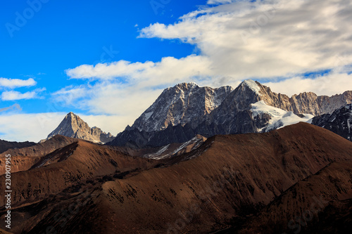 High altitude martian landscape, highlands around Xinduqiao - Ganzi Tibetan Autonomous Prefecture, Sichuan Province China. Chinese landscape - Yaha Pass near Gongga Mountain, Minya Konka. Jagged Peaks