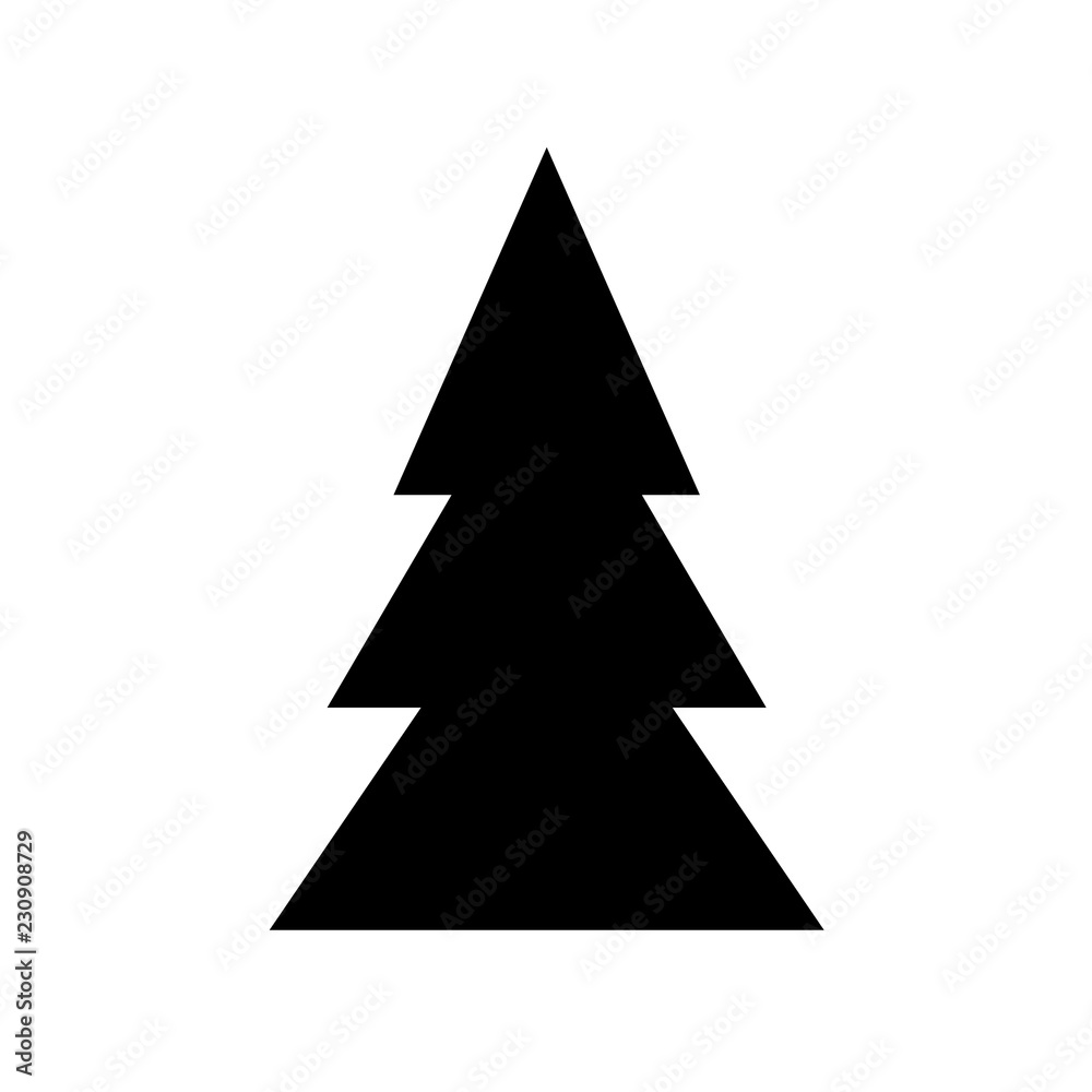 Black symbol of fir-tree for Christmas design, new Year. Sample silhouette flat icon, simple design. Christmas tree bazaar and fair, vector illustration Black symbol of fir-tree for Christmas design, new Year. Sample silhouette flat icon, simple design. Christmas tree bazaar and fair, vector illustration