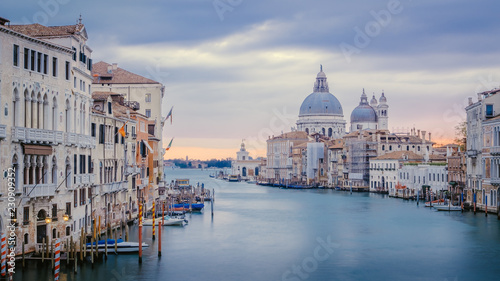 View of Grand canal and Santa Maria della Salute cathedral  crisp cold style  Venice