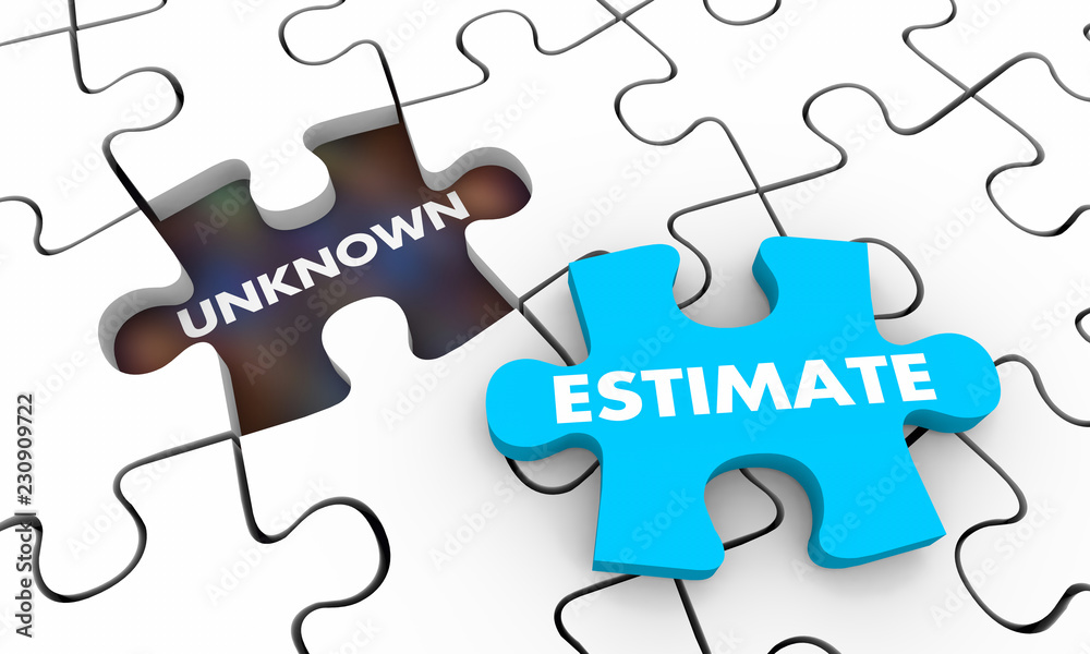 Estimate Vs Unknown Amount Puzzle 3d Illustration Estimate Vs Unknown Amount Puzzle 3d Illustration