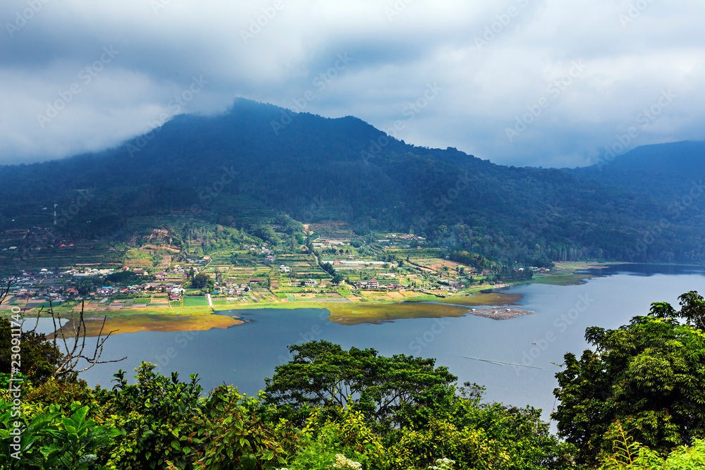 bird eye view buyan lake in the mountains from above