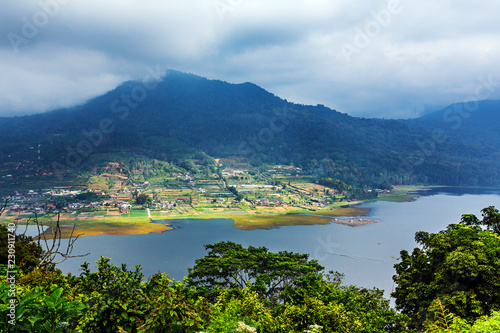 bird eye view buyan lake in the mountains from above