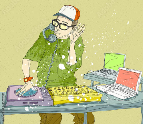 Disc jockey Spinning Records