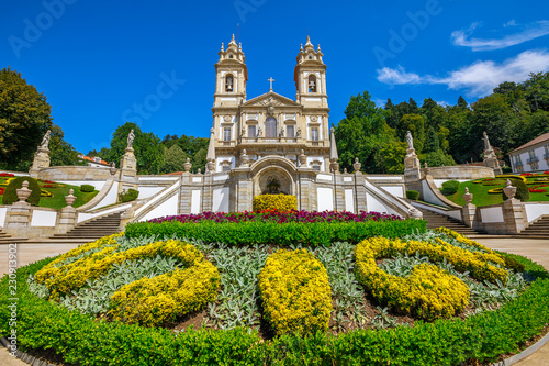 flowered garden of neoclassical Bom Jesus do Monte Sanctuary. Tenoes near Braga. The Basilica is a popular landmark and pilgrimage site in northern Portugal