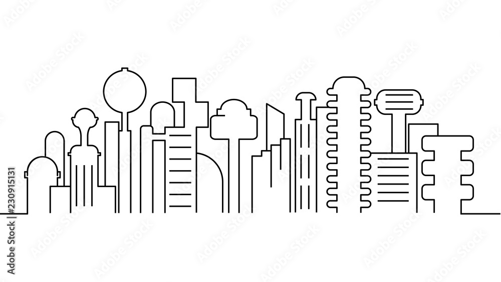 City landscape template. Thin line City landscape. Cityscape, futuristic city  Isolated outline illustration. Urban life Vector illustration