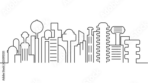 City landscape template. Thin line City landscape. Cityscape, futuristic city  Isolated outline illustration. Urban life Vector illustration