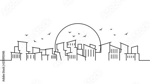 City landscape template. Thin line City landscape. Cityscape, poverty Isolated outline illustration. Urban life Vector illustration photo