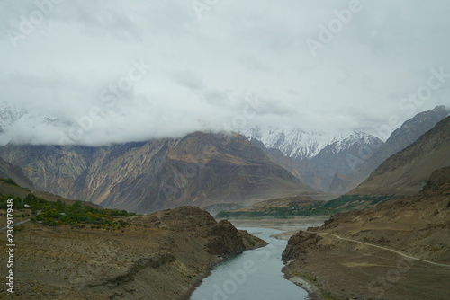 Pamir  Pamir Mountains  Pyanzh River  snowy peaks  Asia  Badakhshan