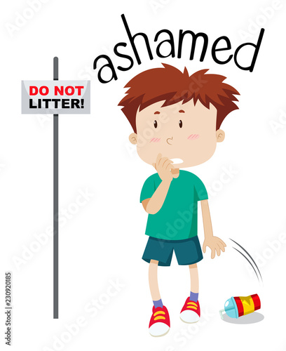 Young boy ashamed image