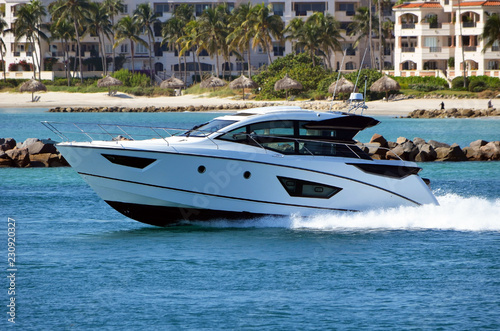 Upscale cabin cruiser racing through Government Cut off Miami Beach © Wimbledon