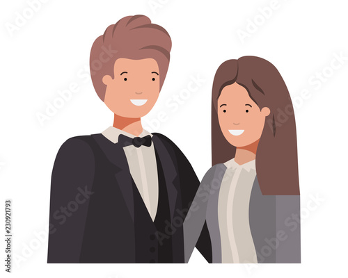 young couple of business avatar character