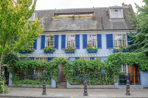 Notting Hill houses in the famous Portobello Road market, west London, United Kingdom.