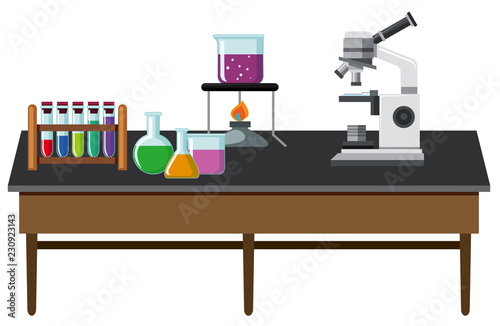 Laboratory equipments on table