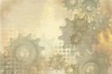 Abstract Steampunk industrial gears distressed grunge faded background with space for text