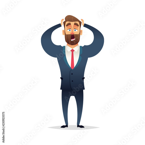 Businessman terrified and scared. The manager is afraid and indignant.