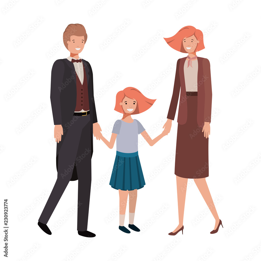 parents couple with daugether avatar character