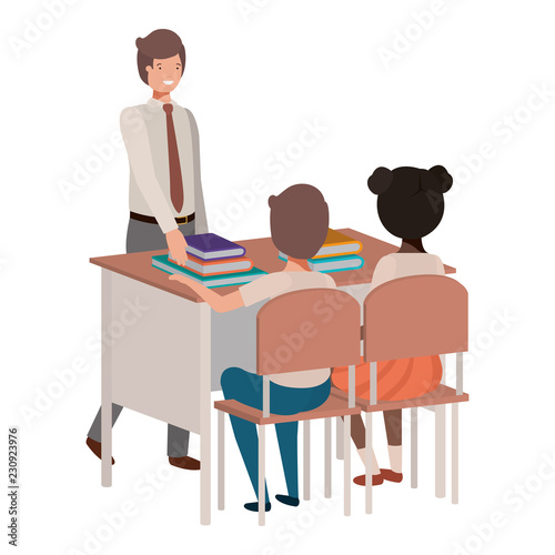 teacher in the classroom with students avatar character