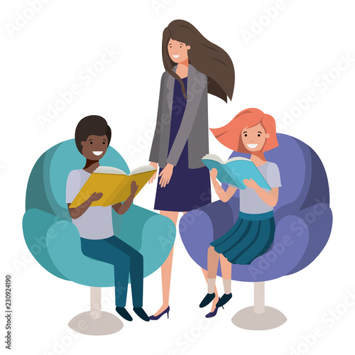 mother and children sitting in chair avatar character