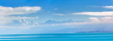 Panorama of view Lake Pukaki and Mount Cook at South Island New Zealand, summertime