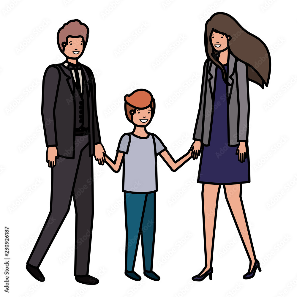 parents couple with son avatar character