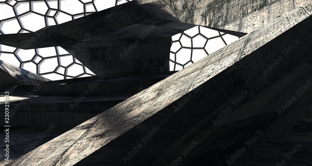 Obraz premium Abstract white and concrete interior. 3D illustration and rendering.