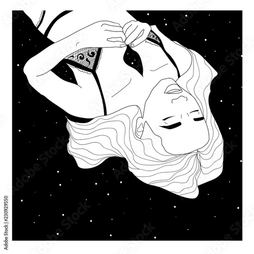 Space Art. Portrait of a beautiful woman. Philosophy, esoteric, symbolism, boho.