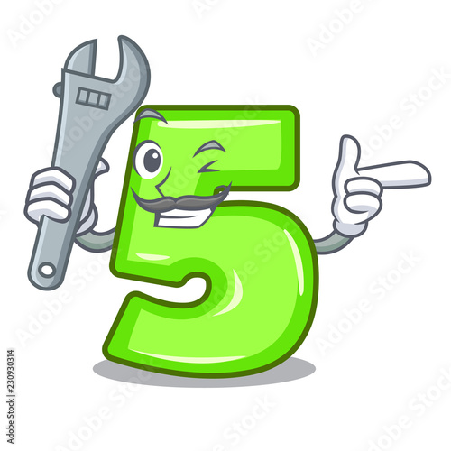 Mechanic cartoon number five engraved on stone