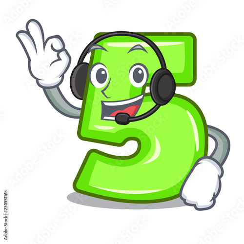 With headphone cartoon number five engraved on stone