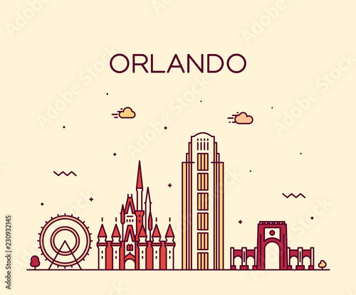 Orlando skyline Florida USA vector linear style