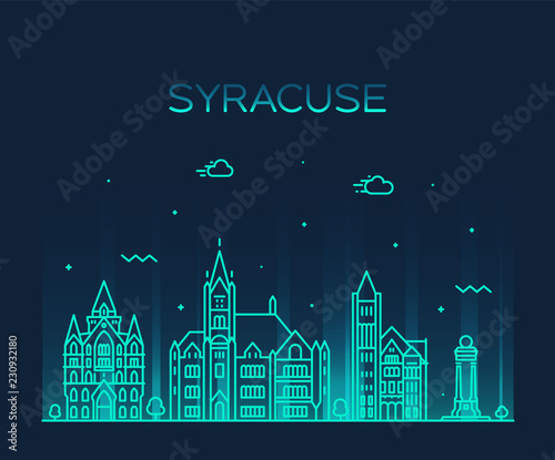 Syracuse skyline New York USA vector linear style photo
