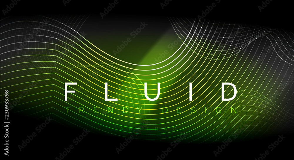 Obraz premium Neon glowing fluid wave lines, magic energy space light concept, abstract background wallpaper design, ripple texture illustration