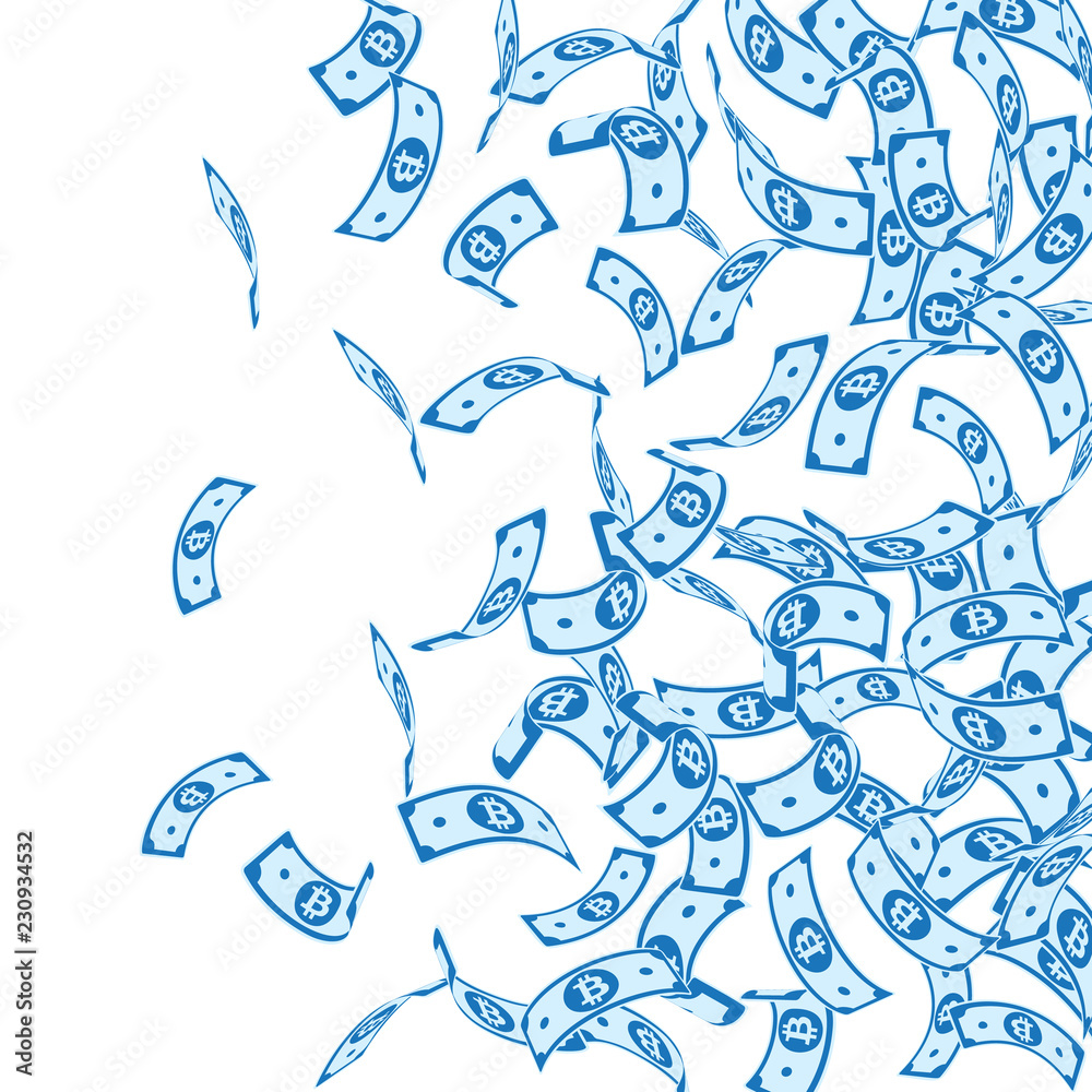 Bitcoin, internet currency notes falling. Floating Bitcoin, internet currency notes falling. Floating
