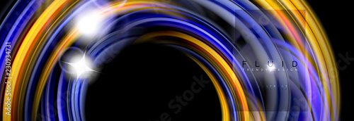 Background abstract design, flowing mixing liquid color waves on black