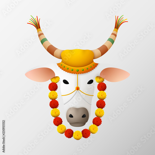 Happy Pongal with decorated cow