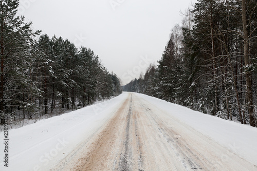 Winter road under the snow