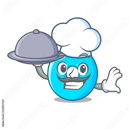 Chef with food cartoon the number zero color blue