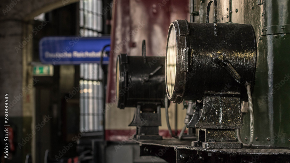 View of the headlights of an old locomotive View of the headlights of an old locomotive