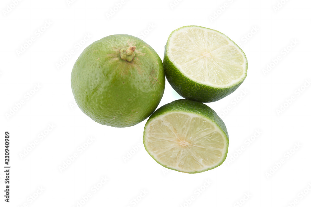 Green Lime with slice cutting isolated on white background Green Lime with slice cutting isolated on white background